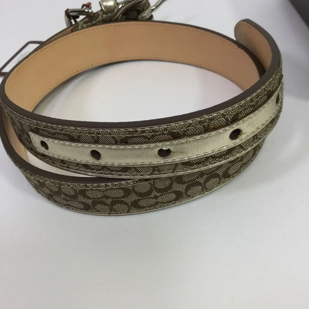 Coach 8837 Signature Jacquard Dog Collar Brown Gold Trim Charm Size XL